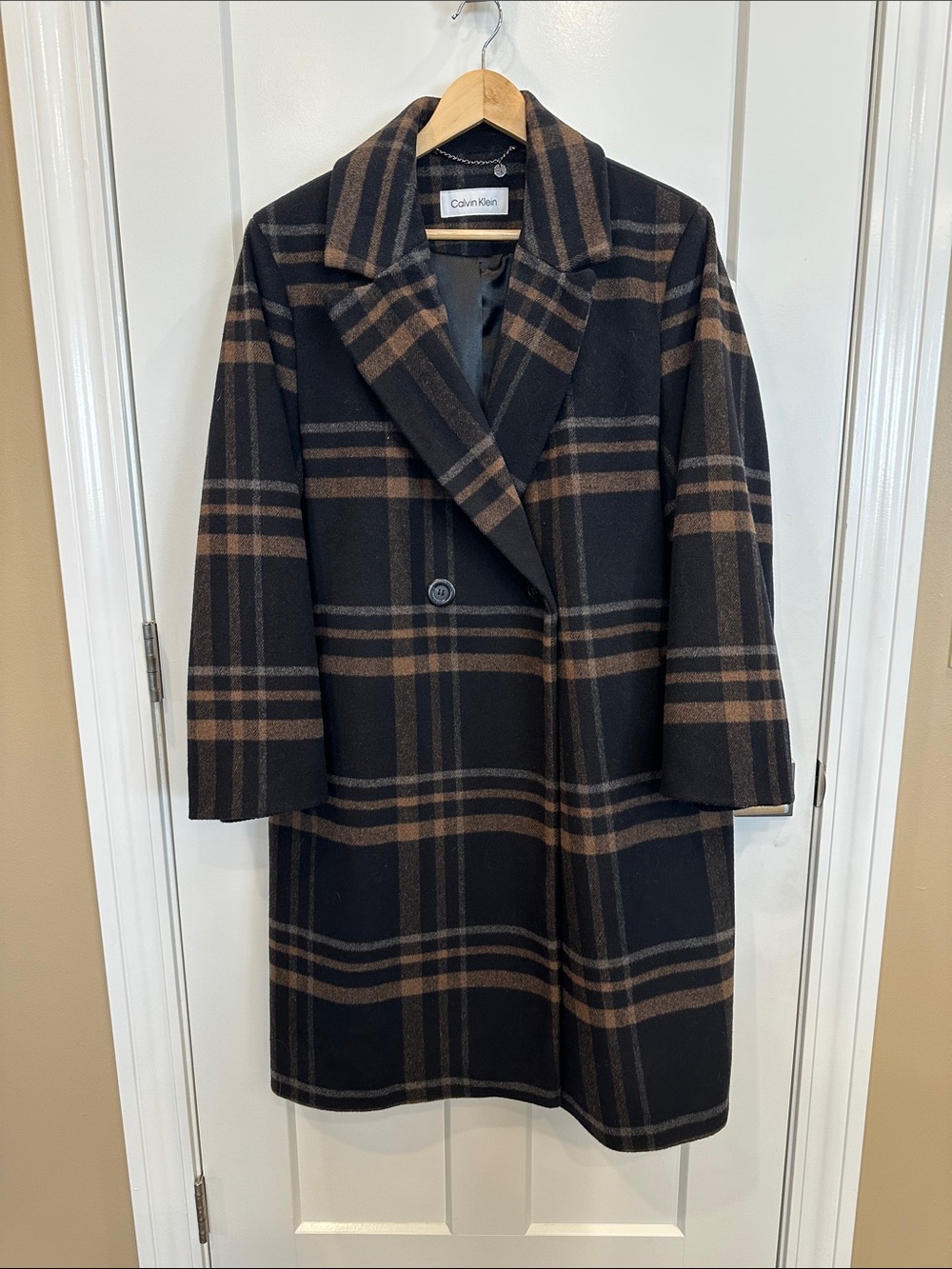 Calvin Klein Women’s Plaid Wool-Blend Coat